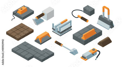 Isometric pottery studio with artist creating clay vases and tools on display