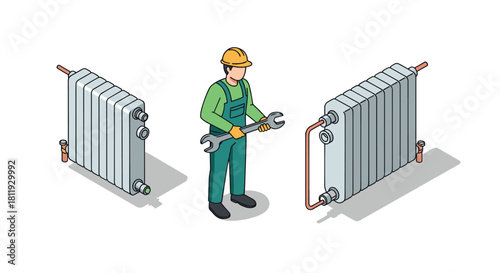 Isometric pottery studio tools and equipment layout with clay and paints