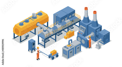 Isometric workshop scene with people crafting pottery and ceramics