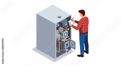 Isometric pottery workshop scene with couple crafting clay pottery on spinning wheel