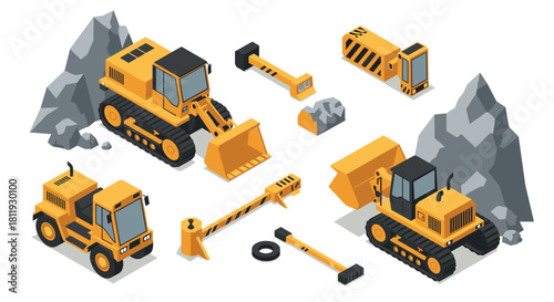 Isometric industrial valves collection with colorful design on white background