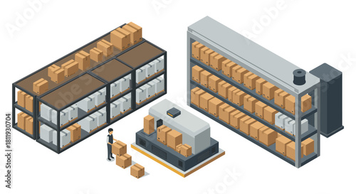 Efficient warehouse automation with conveyor and shelving system