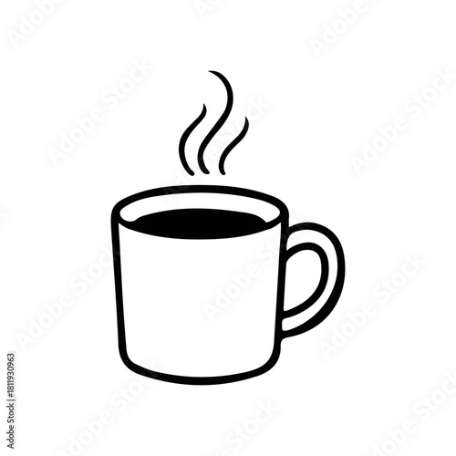 Black and White Coffee Cup Icon Hot Beverage Mug Line Art Vector Illustration