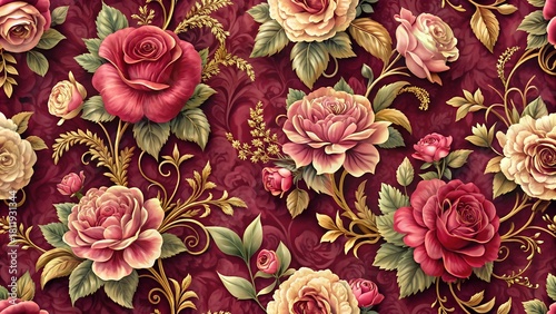 Crimson floral tapestry