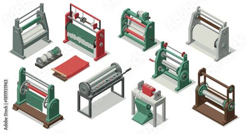 Isometric industrial machines for textile production and paper cutting
