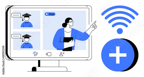 Online learning concept. Online learning enables seamless communication and virtual interaction between teachers and learners. Online learning aids digital education and remote teaching