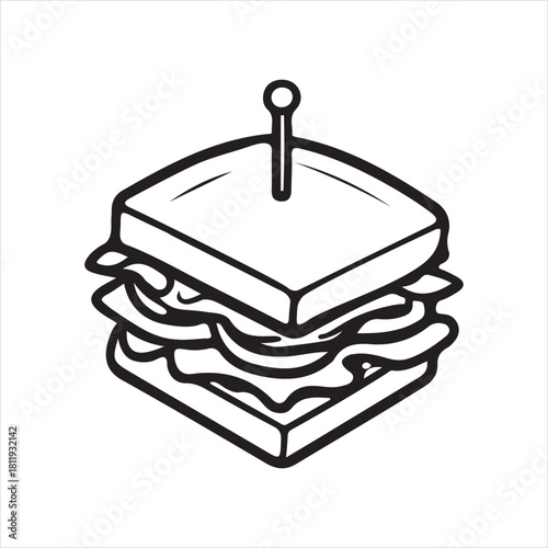 Black and White Sandwich Icon Vector Outline Fast Food Illustration