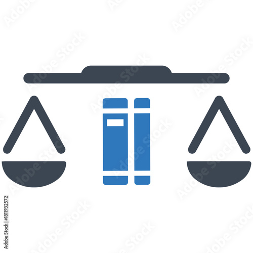 Justice and Knowledge: A graphic representation of the scales of justice balanced with books, symbolizing fairness, law, and the pursuit of knowledge.