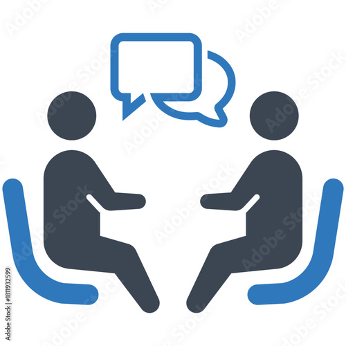 Dialogue Illustration: Two figures engaged in a meaningful discussion, with speech bubbles hovering above, communicating, and exchanging ideas.