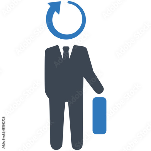 Business Cycle Concept: An emblematic illustration captures the cyclical nature of business, symbolized by a figure with an overhead arrow and a briefcase, representing ongoing processes and growth.