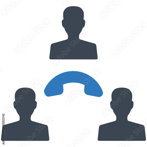 Digital Collaboration in the Network: An illustration that depicts three figures connected through a central phone symbol, representing remote communication and connectivity.
