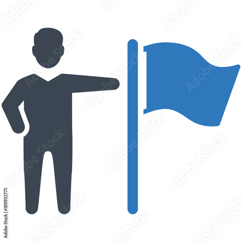 Reaching the Summit: A determined figure stands proudly beside a fluttering flag, a symbol of achievement, focus and purpose in the pursuit of greatness.