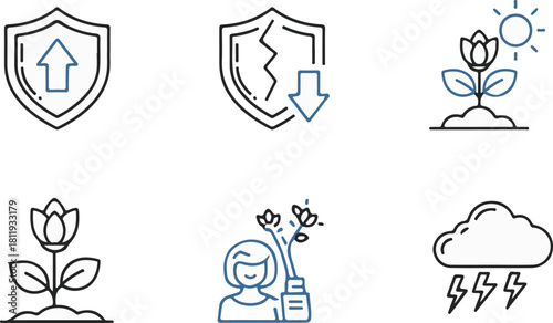 Simple Line Icons with Blue Color Accents for Nature and Safety