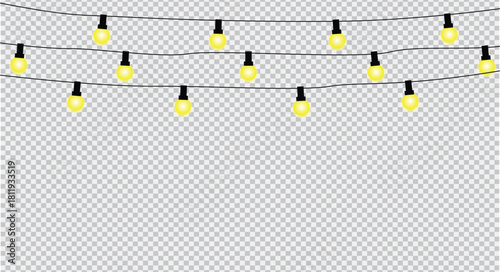 String of yellow glowing light bulb decoration element