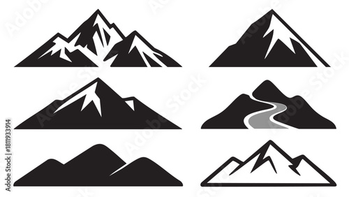 Black and white mountain silhouettes arranged in a simple geometric pattern