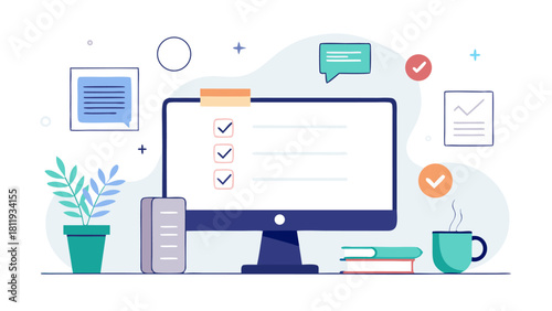 Digital workspace with to do list and coffee