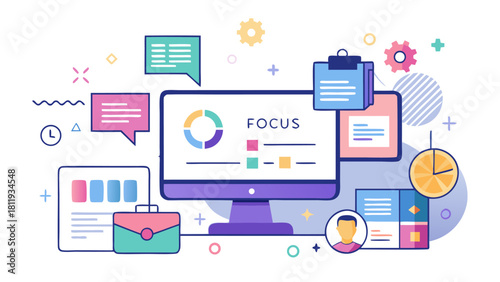 Business strategy and focus with data visualization and communication tools