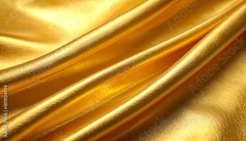 ドレープと光沢のあるしわを持つエレガントな金色のサテンまたはシルクのテクスチャ背景