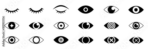 Eye vector icons set. collection of different vision symbols, showing open, closed, visible, invisible, private, and secure concepts