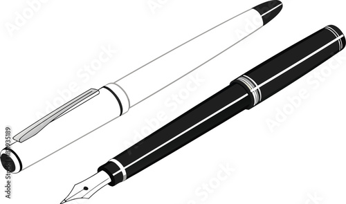 Black fountain pen vector illustration for signature, business, or education stationery design isolated on white