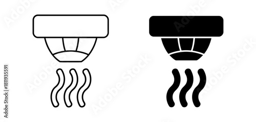 Smoke detector vector icon set with outline and solid glyph styles, indicating fire safety, home security, and alarm systems. essential for emergency services and protection.