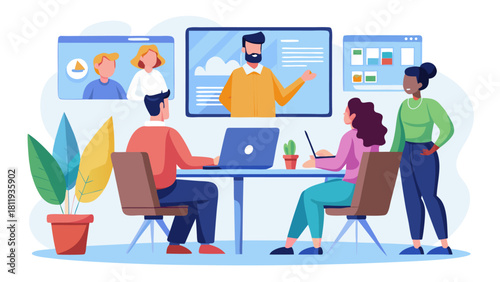 Diverse team collaborating remotely on a video conference call