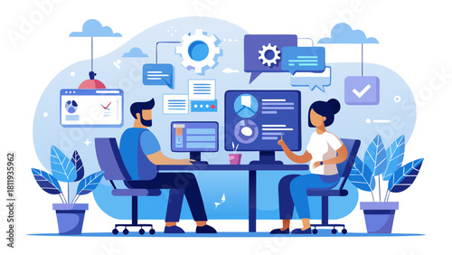 Team collaboration and data analysis in a modern office setting