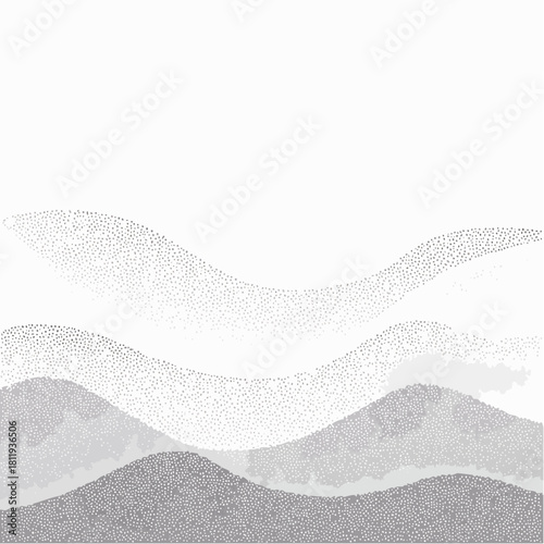 A serene landscape of mountains and hills viewed from a distance in a minimalist illustration