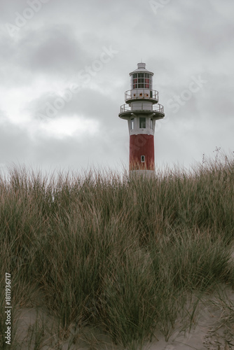 A lighthouse between the grass