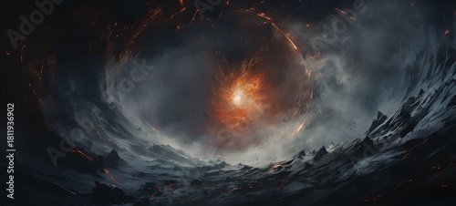 Fototapeta Naklejka Na Ścianę i Meble -  a light black hole coming out of the smoke,generative AI