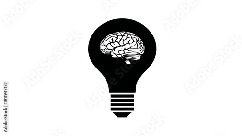 Intelligent Idea Concept: Human Brain Inside a Light Bulb Silhouette, Symbolizing Creativity, Innovation, Thought, and Learning
