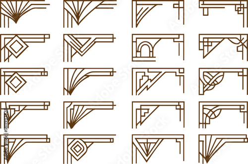 Art Deco Corner Frames Set: Vintage Geometric Border Elements