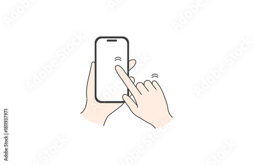 スマホをスクロールする手のミニマルイラスト（上からの視点）