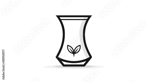 Stylized Turkish Tea Glass Icon with Leaf Design - Traditional Çay Glass Line Art Illustration