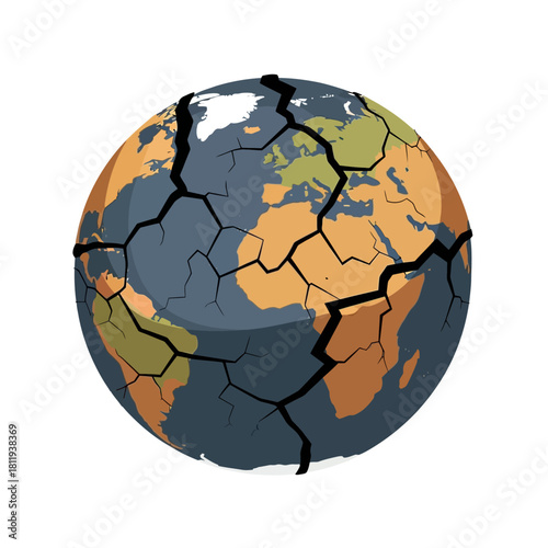 The fragile Earth breaking apart, a powerful visual metaphor for ecological disaster, pollution, climate change, and a world in crisis