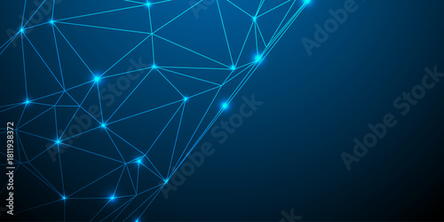 Abstract network of glowing points and lines. A wave of interconnected nodes. Intricate lines and dots creating a glowing abstract network on a dark background.