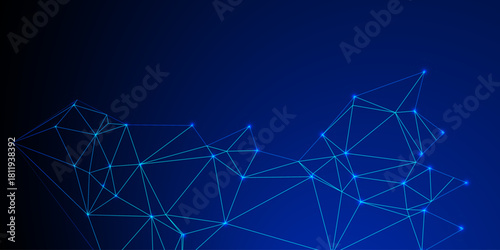 Abstract network of glowing points and lines. A wave of interconnected nodes. Intricate lines and dots creating a glowing abstract network on a dark background.