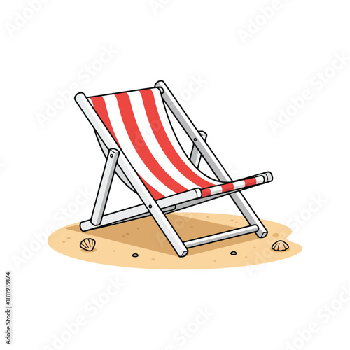 Cartoon Illustration of a Red and White Striped Beach Chair.