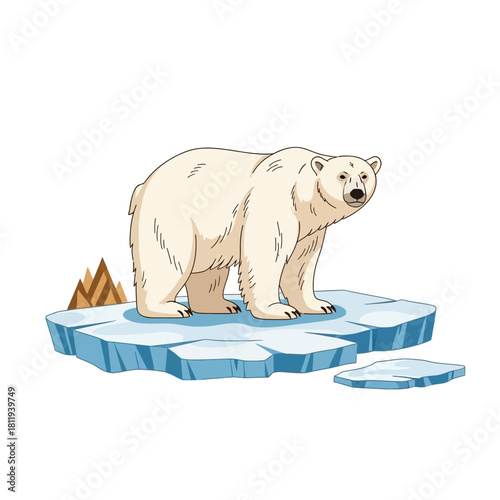 Polar Bear Standing on an Ice Floe A Vector Illustration for Educational Purposes