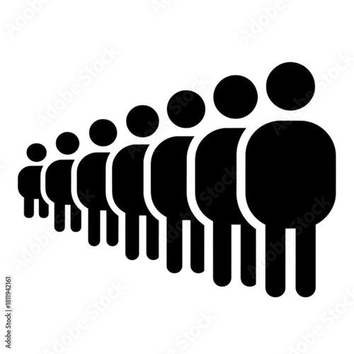 Black Silhouette People Queue or Line in Perspective Vector Image for Waiting and Crowd Management