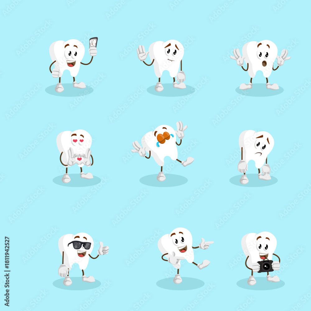 Naklejka premium All Set Happy Tooth Mascot Logo Design