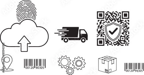 Digital Logistics and Security Icons Set.