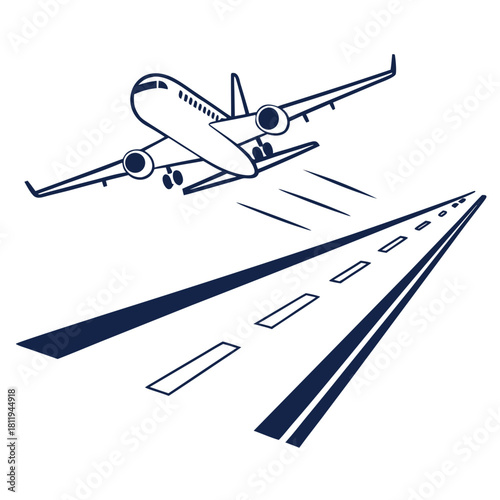 Airplane Ascending Over A Perspective Runway aircraft takeoff