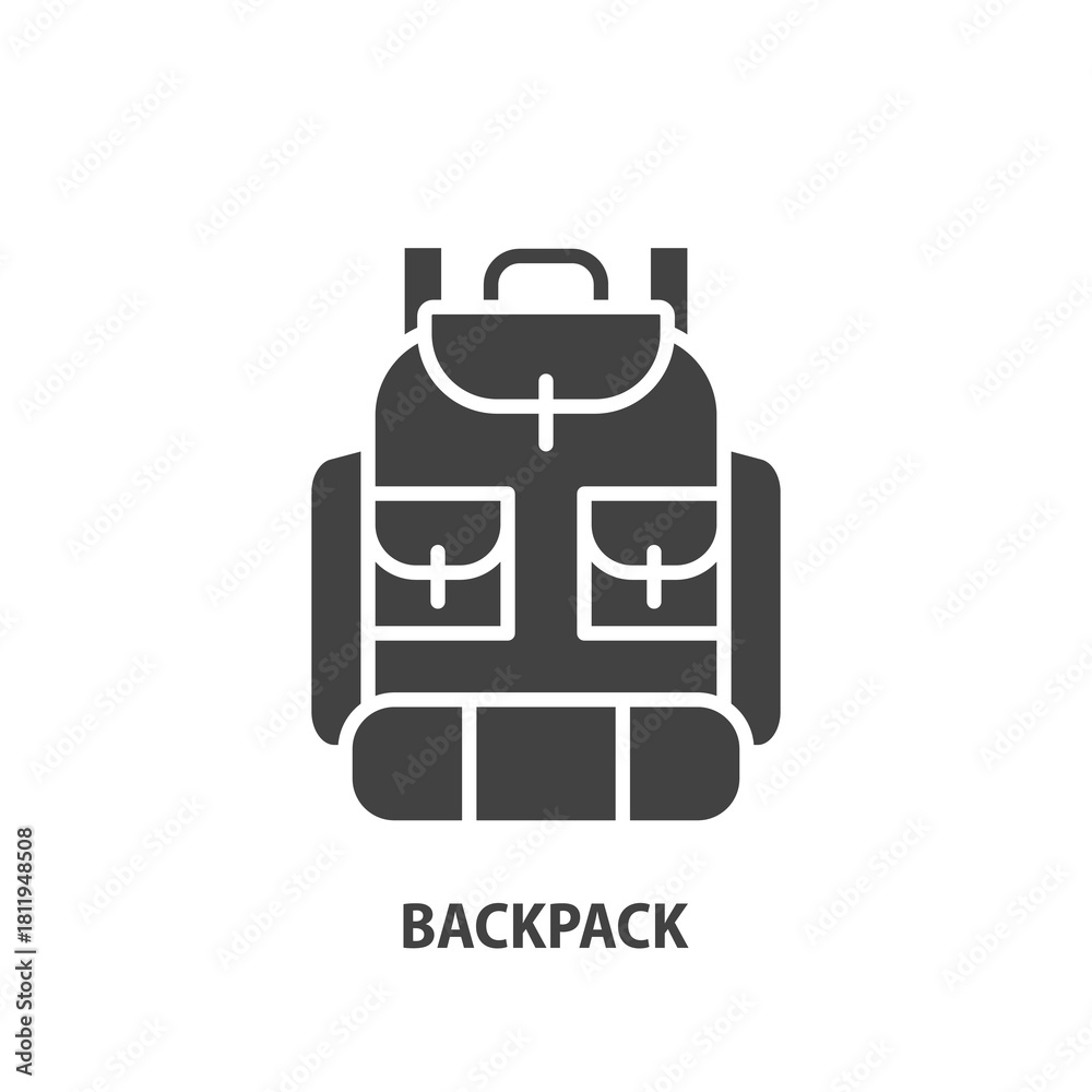Fototapeta premium Hiking backpack glyph icon. Camping rucksack vector sign.
