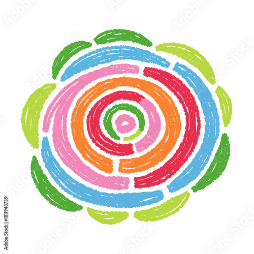 Colorful crayon roses collection. Naive style kid's drawing. Pencil ink drawing flowers and leaves in naive style, childish or primitive drawing. Kids doodle vector illustrations