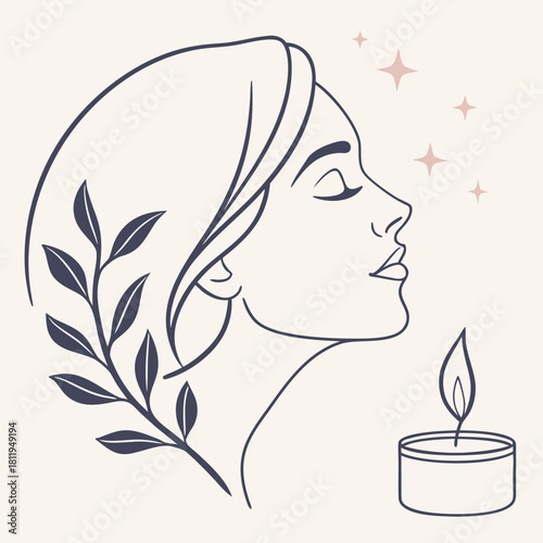 Woman Profile With Turban And Candle And Stars face head wrap