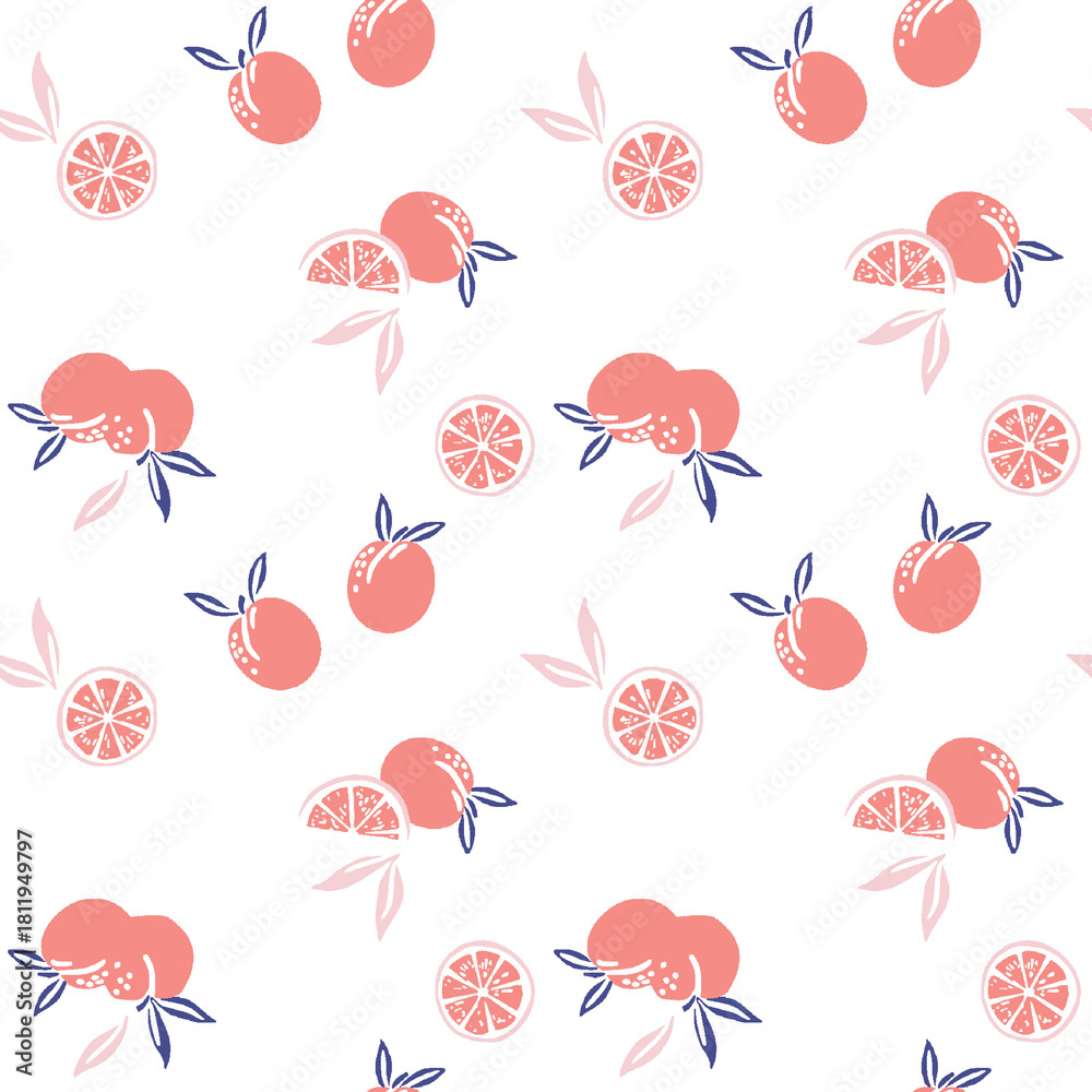 Obraz premium Fruit seamless pattern citrus orange background