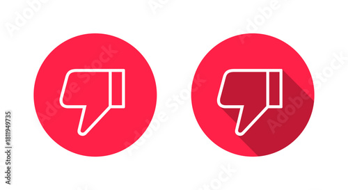 Thumbs down outline icon with long shadow. Dislike, disapproval, or bad rating symbol