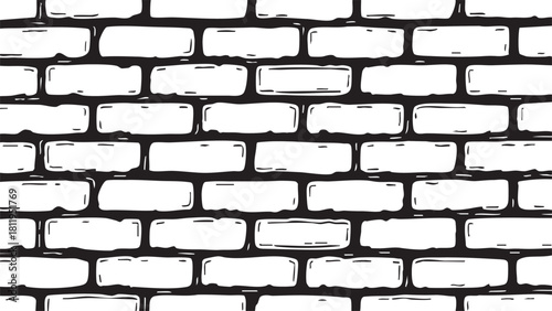 A simple black and white sketch of a brick wall with repeating pattern