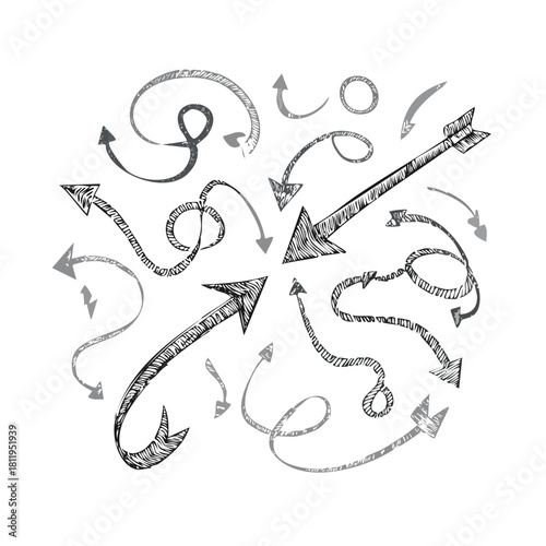 Collection of various hand-drawn arrow symbols and directional indicators